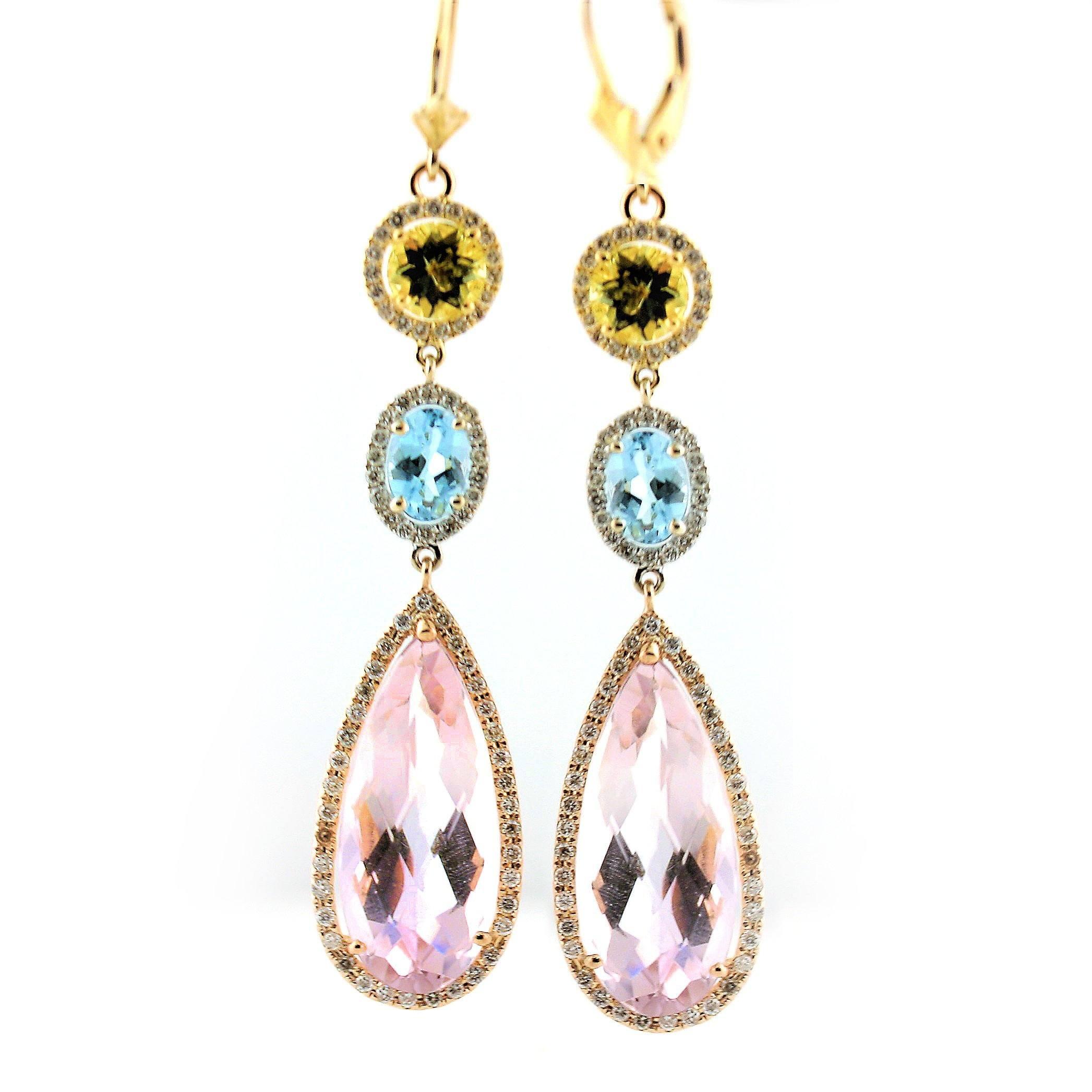 Multi Gemstone and Diamond Drop Earrings - Thenetjeweler