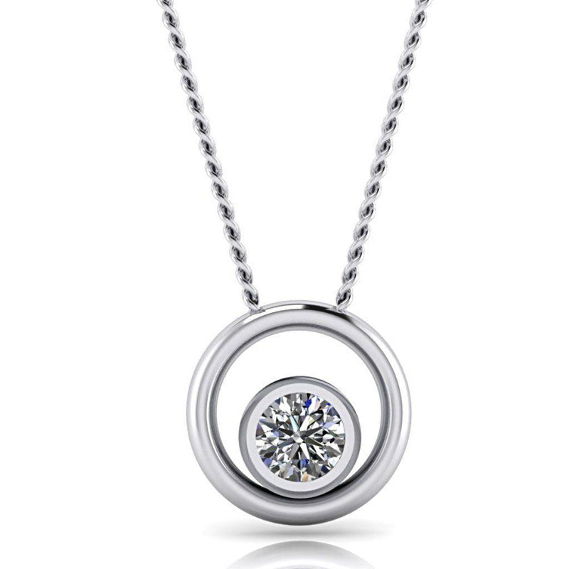 Double Circle Diamond Pendant Necklace White Gold - Thenetjeweler