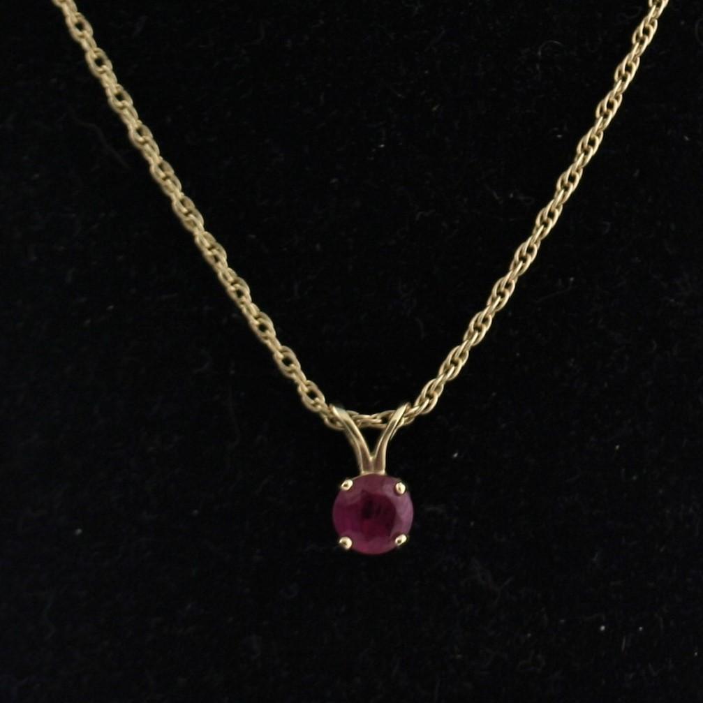 Natural Ruby Solitaire Necklace 14K Gold (5mm) - Thenetjeweler
