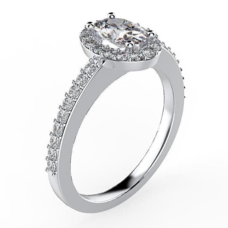 Oval Diamond Halo Engagement Ring 18K White Gold (0.36 ct. tw.) - Thenetjeweler