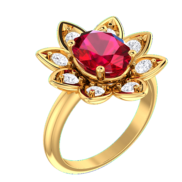 14K Yellow Gold Ruby and Diamond Flower Ring - Thenetjeweler