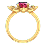 14K Yellow Gold Ruby and Diamond Flower Ring - Thenetjeweler