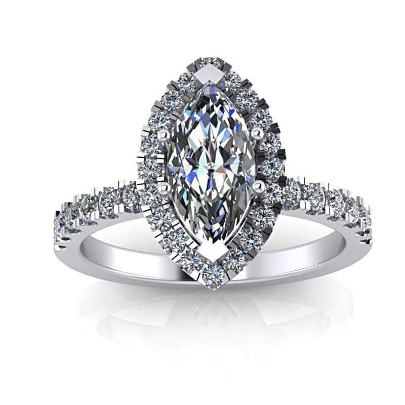 Marquise Halo Diamond Engagement Ring with Side Stones 18k White Gold - Thenetjeweler