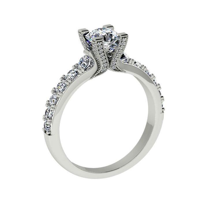 Round Diamond Prong set Engagement Ring 18K White Gold Setting (1.07 ct. tw) - Thenetjeweler