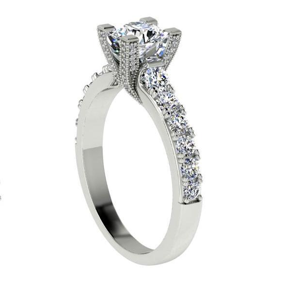 Round Diamond Prong set Engagement Ring 18K White Gold Setting (1.07 ct. tw) - Thenetjeweler