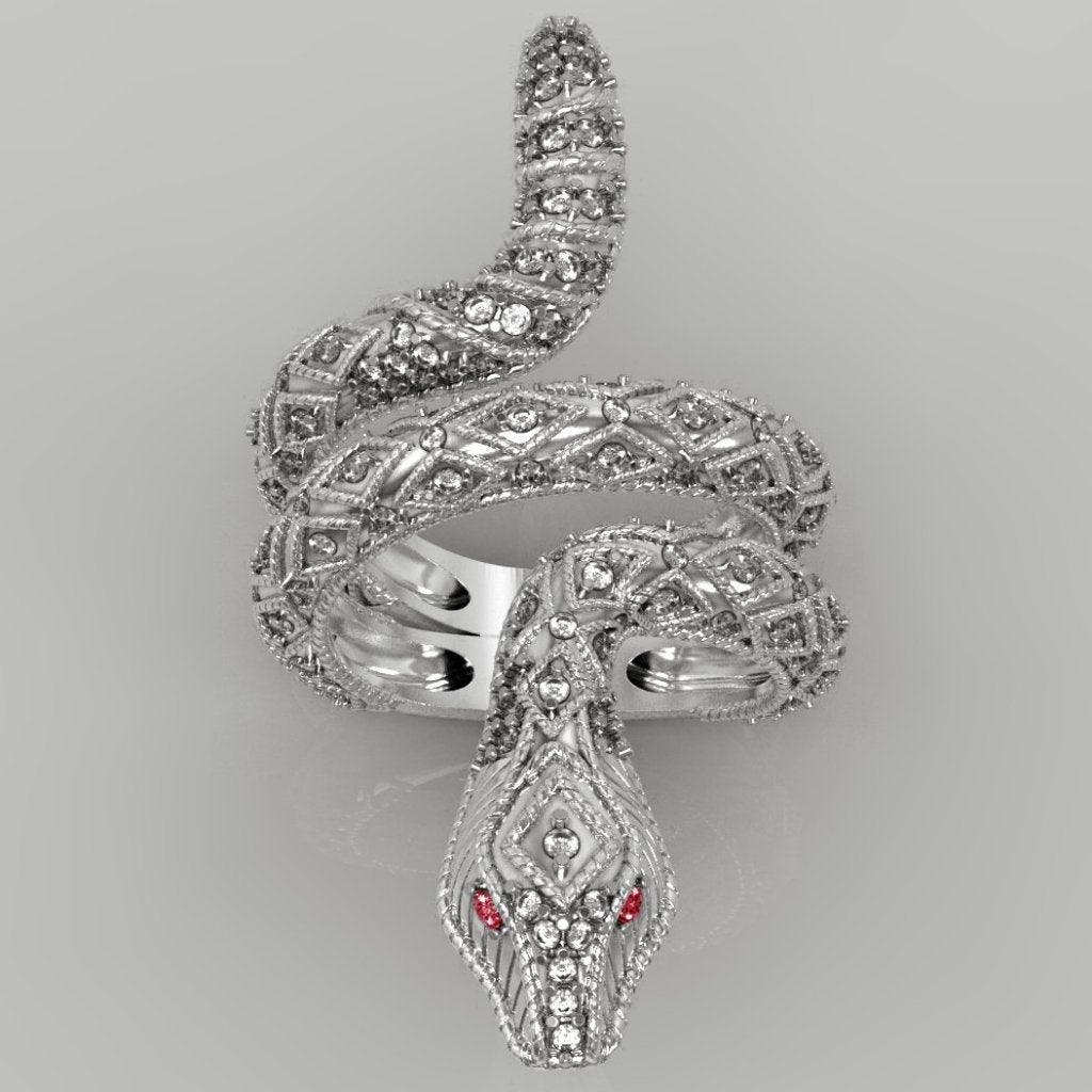 Ruby and Diamond Snake Ring 14K White Gold | TheNetJeweler