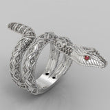 Ruby and Diamond Snake Ring 14K White Gold - Thenetjeweler