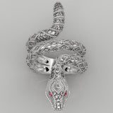 Ruby and Diamond Snake Ring 14K White Gold - Thenetjeweler