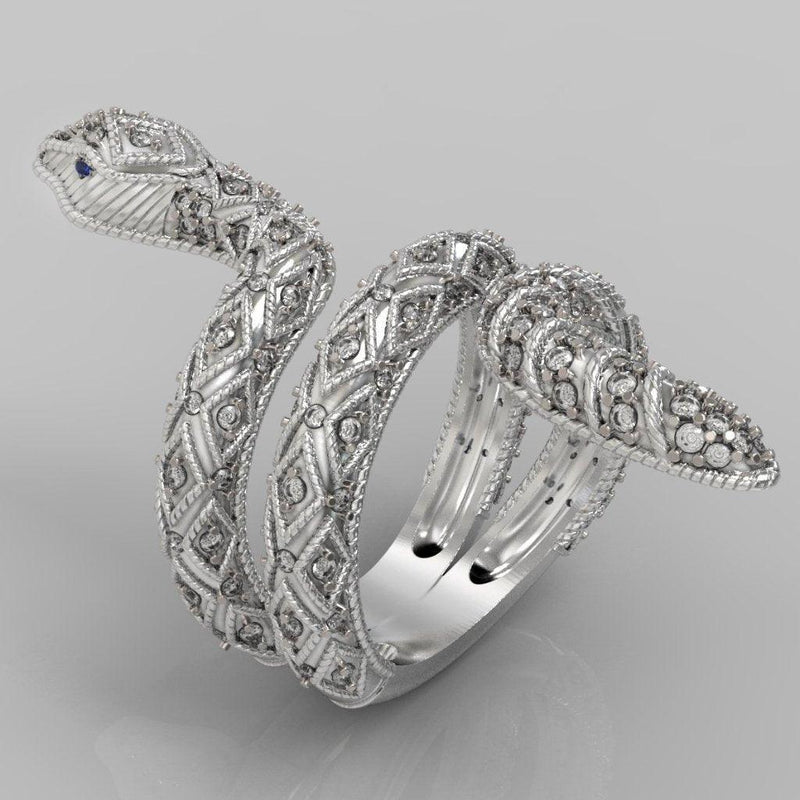 Diamond Sapphire Accents Snake Ring 14K White Gold - Thenetjeweler
