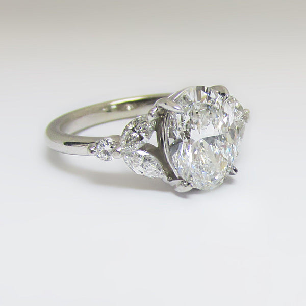 Oval Diamond and Marquise petals Engagement Ring - Thenetjeweler