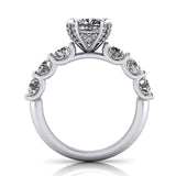 Cushion Cut Diamond Side Stones Engagement Ring 18K White Gold - Thenetjeweler