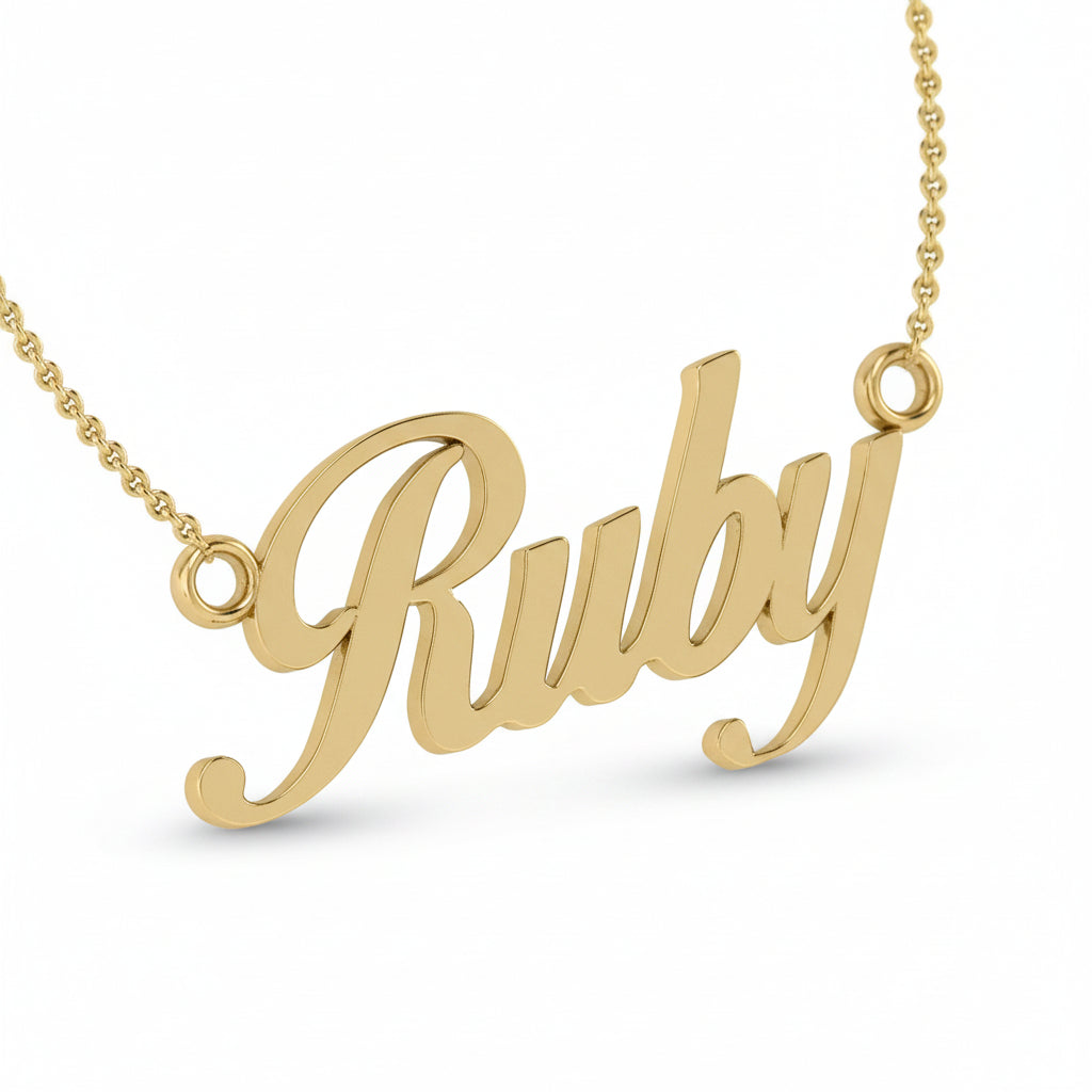 Name Necklace Gold Ruby - Thenetjeweler