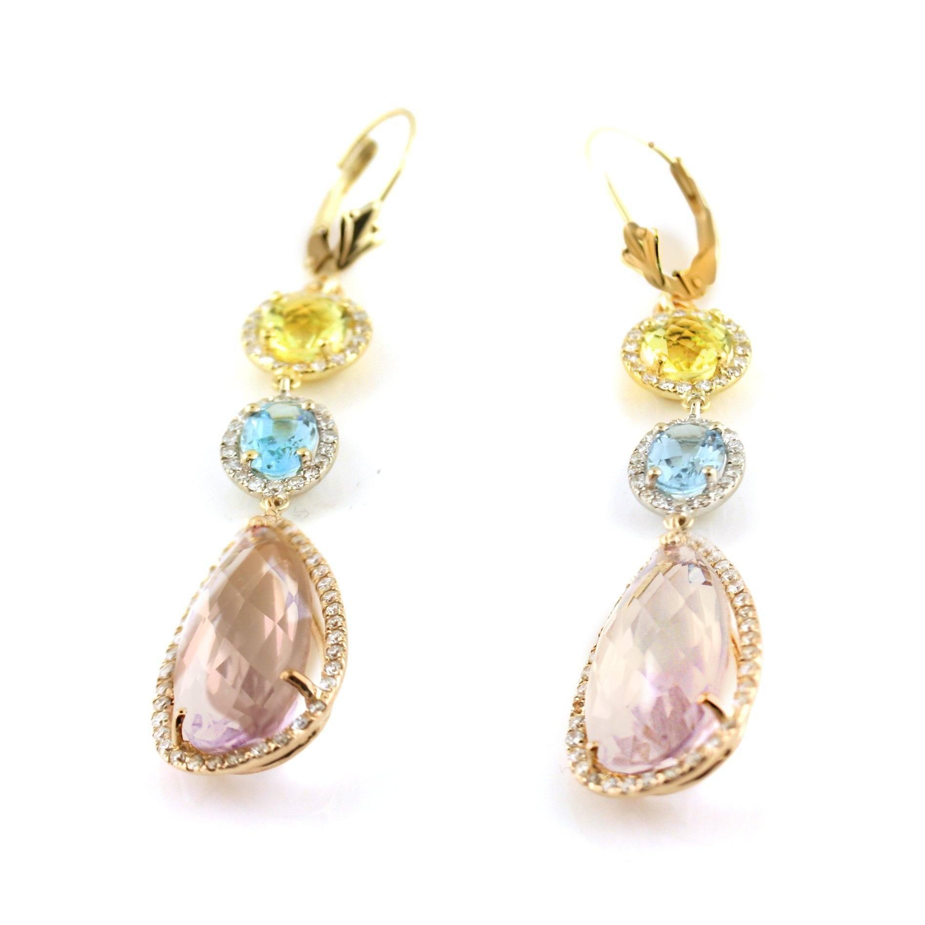 Multi Gemstone and Diamond Drop Earrings - Thenetjeweler