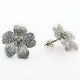 Diamond Flower Stud Earrings 18K White Gold Screw Back - Thenetjeweler