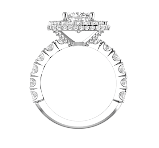 Double Halo Cushion Diamond Engagement Ring 18K White Gold - Thenetjeweler