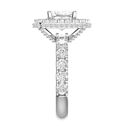 Double Halo Cushion Diamond Engagement Ring 18K White Gold - Thenetjeweler