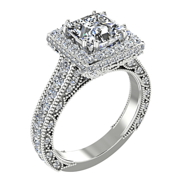 Princess Diamond Halo Engagement Ring 18K White Gold Setting - Thenetjeweler
