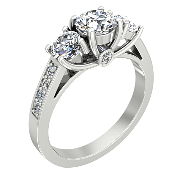 Round Three Stone Engagement Ring with Side Stones 18K White Gold - Thenetjeweler