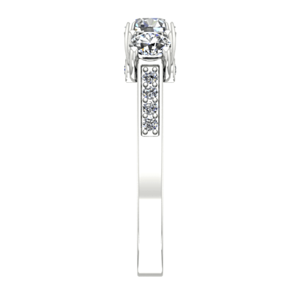 Round Three Stone Engagement Ring with Side Stones 18K White Gold - Thenetjeweler