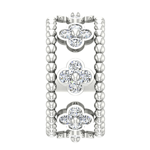 Flower Design Diamond Ring with Sphere Band 18K White Gold - Thenetjeweler