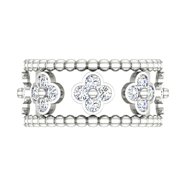 Flower Design Diamond Ring with Sphere Band 18K White Gold - Thenetjeweler