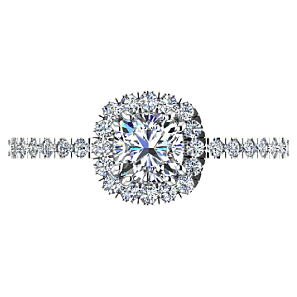 Cushion Halo Diamond Engagement Ring 18K White Gold Setting - Thenetjeweler