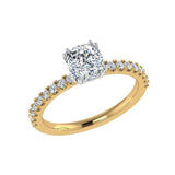 Cushion Diamond with Round Side Stones Engagement Ring 18K Gold 0.26 ct. w.t. - Thenetjeweler