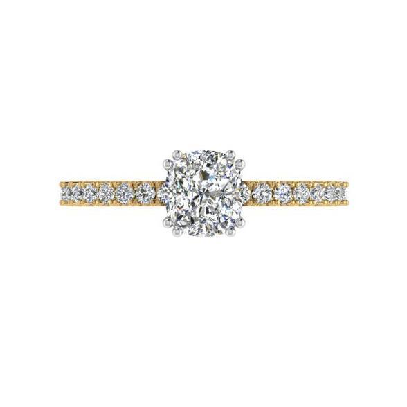 Cushion Diamond with Round Side Stones Engagement Ring 18K Gold 0.26 ct. w.t. - Thenetjeweler