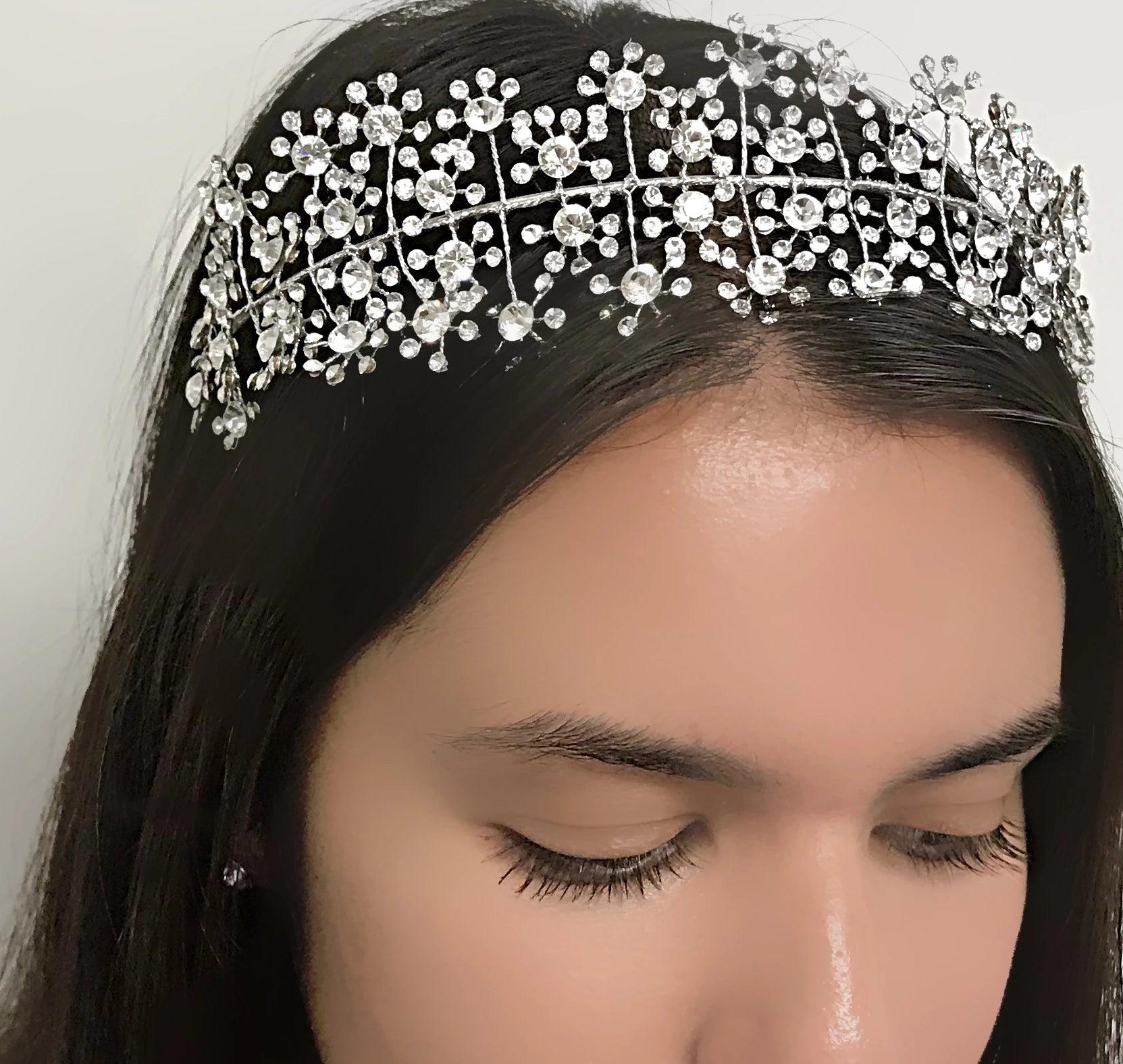 Rhinestone Bridal Headpiece Sterling Silver - Thenetjeweler