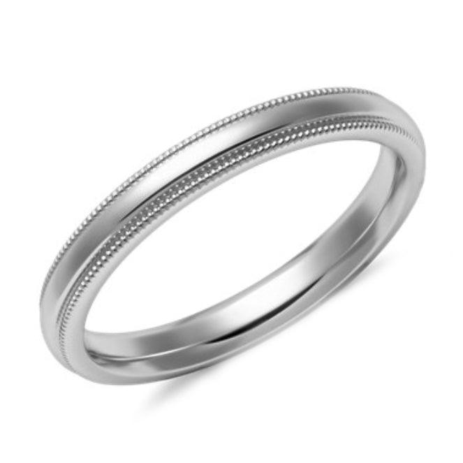 3mm Milgrain Comfort Fit Wedding Ring White Gold - Thenetjeweler