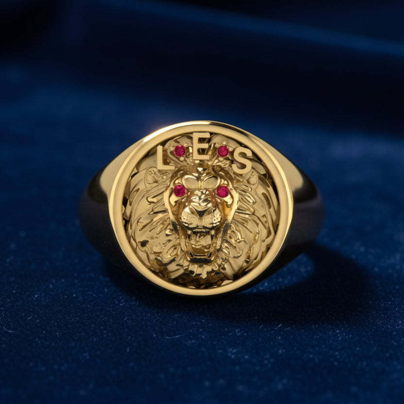 Men's Lion Ring with Ruby 10K Yellow Gold - Thenetjeweler