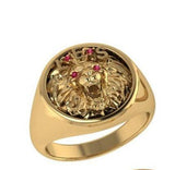 Men's Lion Ring with Ruby 10K Yellow Gold - Thenetjeweler