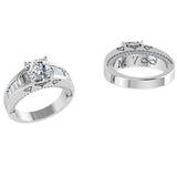 Baguette and round diamonds Engraved Ring - Thenetjeweler