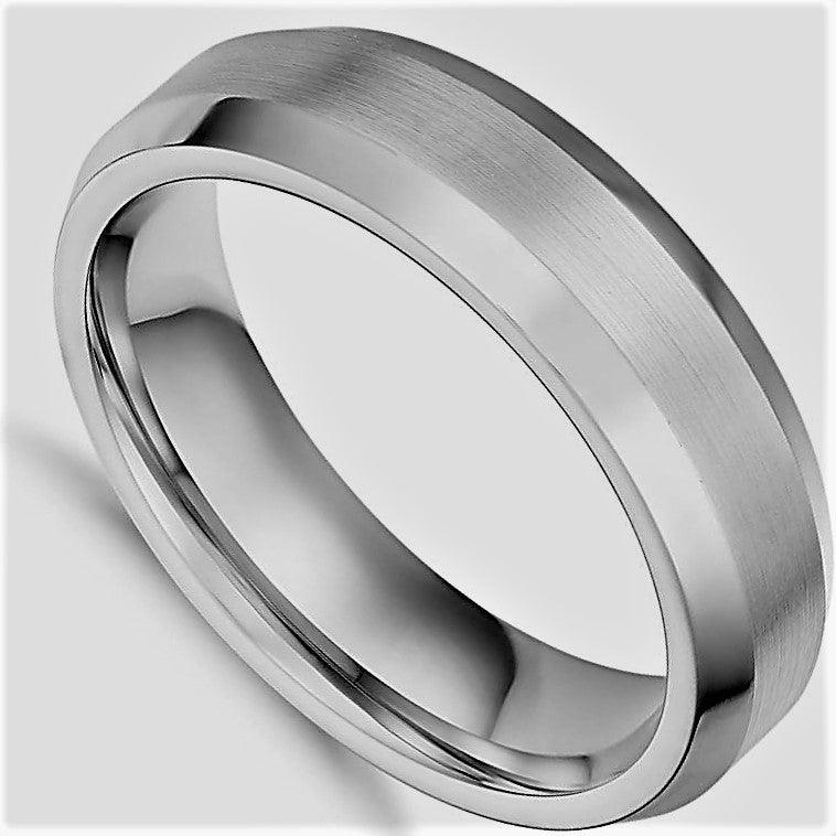 Men's Titanium Wedding Ring Band Beveled Edge Matte - Thenetjeweler