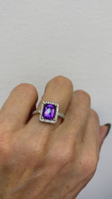 Emerald Cut Amethyst Diamond Halo Ring | Thenetjeweler