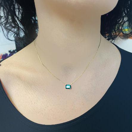 Emerald Cut Emerald Necklace 14K Gold - Thenetjeweler