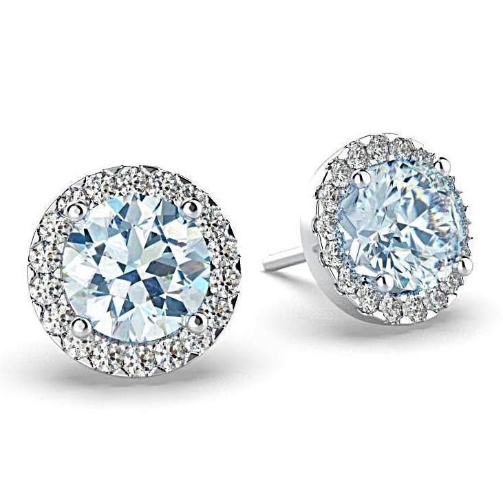 Diamond Aquamarine Halo Stud Earrings 18K White Gold - Thenetjeweler