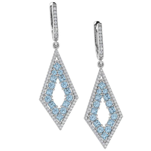 Princess cut and Round Blue Topaz Diamond Drop Earrings - Thenetjeweler
