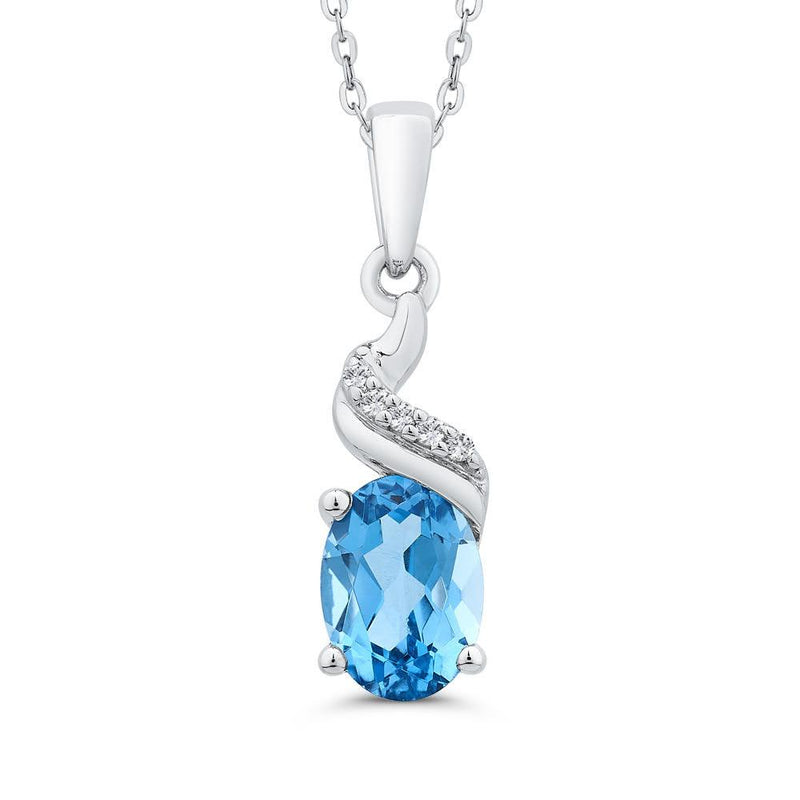 Oval Blue Topaz Swirl Pendant with Diamonds Necklace - Thenetjeweler