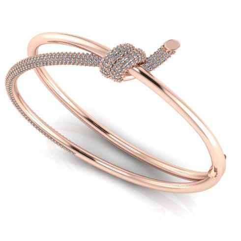 Knot Double Row Hinged Bangle 14K gold with Diamonds - Thenetjeweler