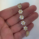 Cubic Zirconia Flower Link Chain Bracelet 14K Yellow Gold - Thenetjeweler