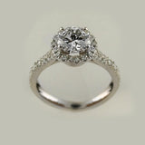 Round Cut Diamond Halo Engagement Ring Side Stones 18K Super White Gold Mounting - Thenetjeweler