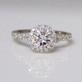 Round Cut Diamond Halo Engagement Ring Side Stones 18K Super White Gold Mounting - Thenetjeweler