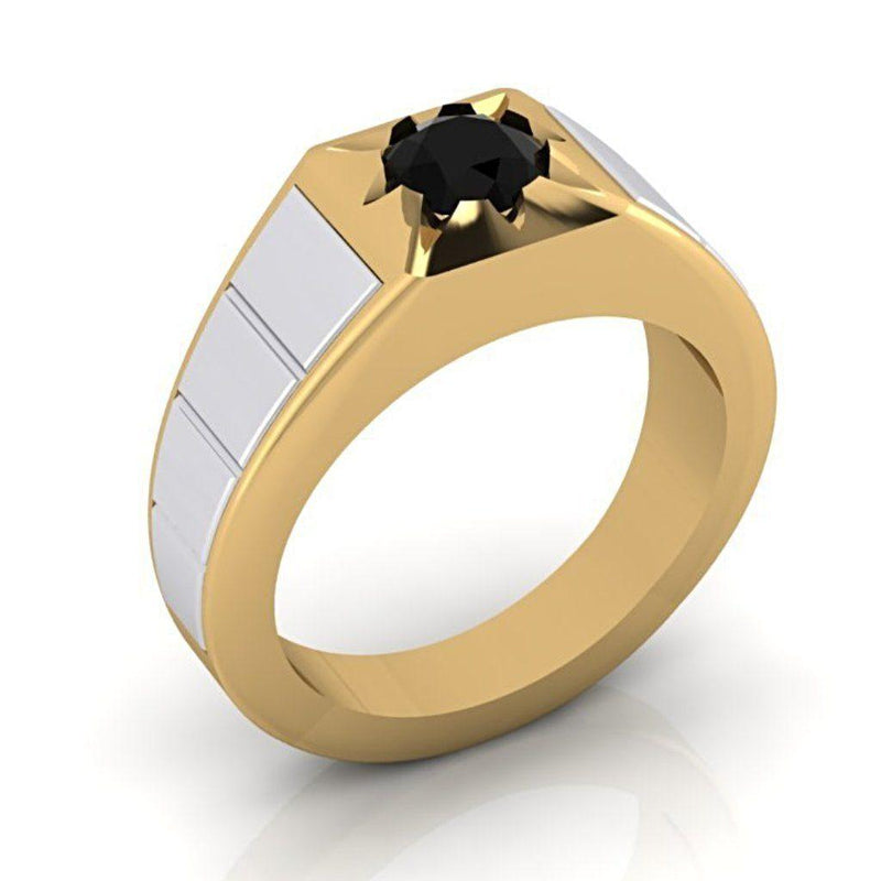 Black Diamond Men's Ring 10K Yellow and White Gold - Thenetjeweler