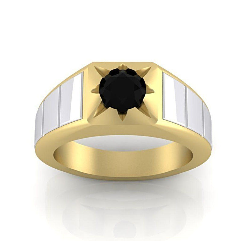 Black Diamond Men's Ring 10K Yellow and White Gold - Thenetjeweler
