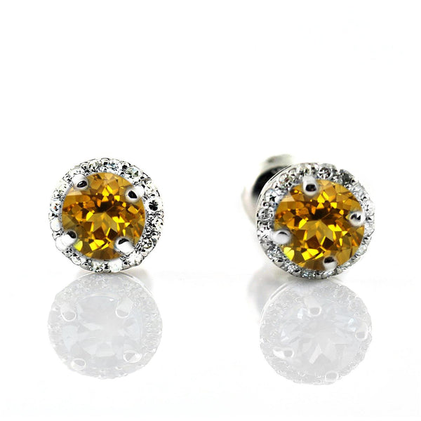 Citrine Diamond Halo Stud Earrings - Thenetjeweler