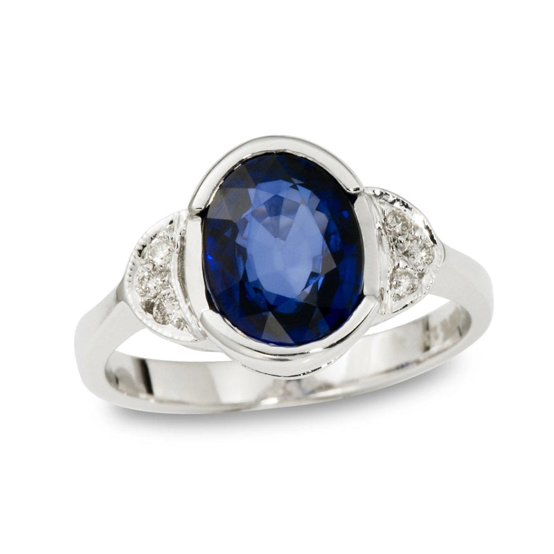 Oval Sapphire and Diamond Engagement Ring Half Moon Sides - Thenetjeweler