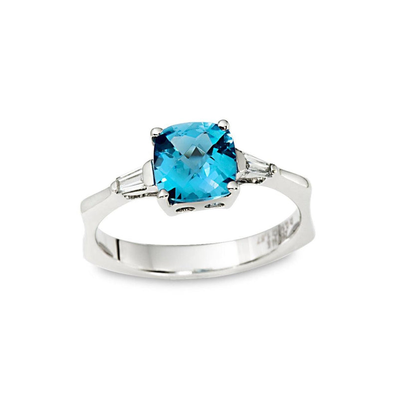 Cushion Blue Topaz and Diamond Baguette Ring - Thenetjeweler