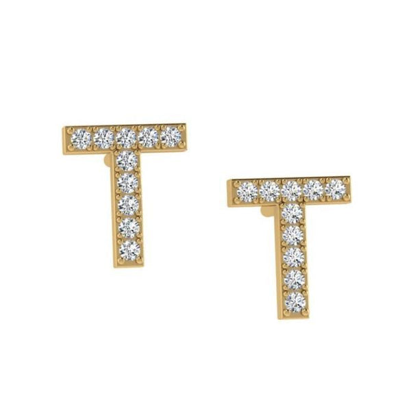 Diamond Initial Earrings 14K Gold - Thenetjeweler