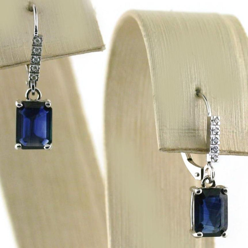Emerald Cut Sapphire and Diamond Earrings - Thenetjeweler